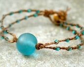 Teal Sea Glass Bracelet with Braided Seed Beads MADE TO ORDER - AhteesDesigns