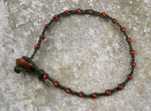 Black and Red Single Wrap Bracelet Perfect Beach Jewelry