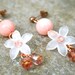 Romantic Pink Jade and White Flower Copper Earrings