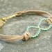 Turquoise Infinity Bracelet Wire Wrapped Gold Brass and Suede MADE TO ORDER
