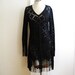 vintage 90s black fringe crochet lace mini dress mesh bell sleeves