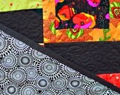 lap quilt retro, modern a contemporary  baby quilt, throw or lap in fun red orange,black