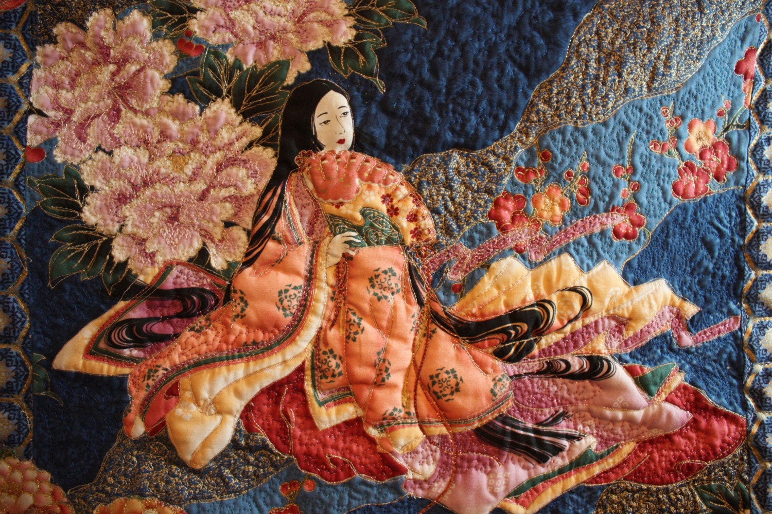 Japanese art quilt wall hanging Geisha in by BarbaraHarmsFiberArt