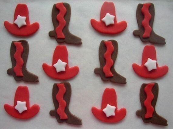 Fondant Cupcake Toppers - Cowboy Hats and Boots Il_570xn
