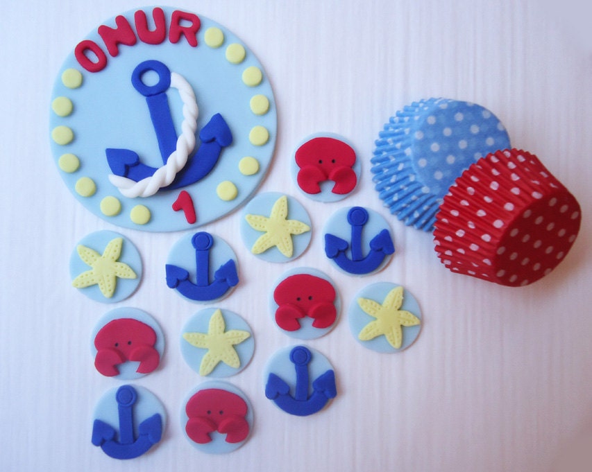 Fondant Cake, Cupcake Toppers - Nautical Deluxe Party Package Il_570xn