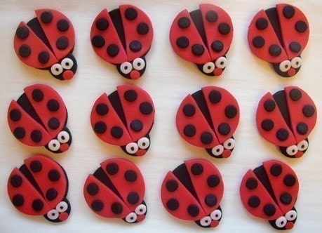Fondant Cupcake Toppers - Red Ladybugs