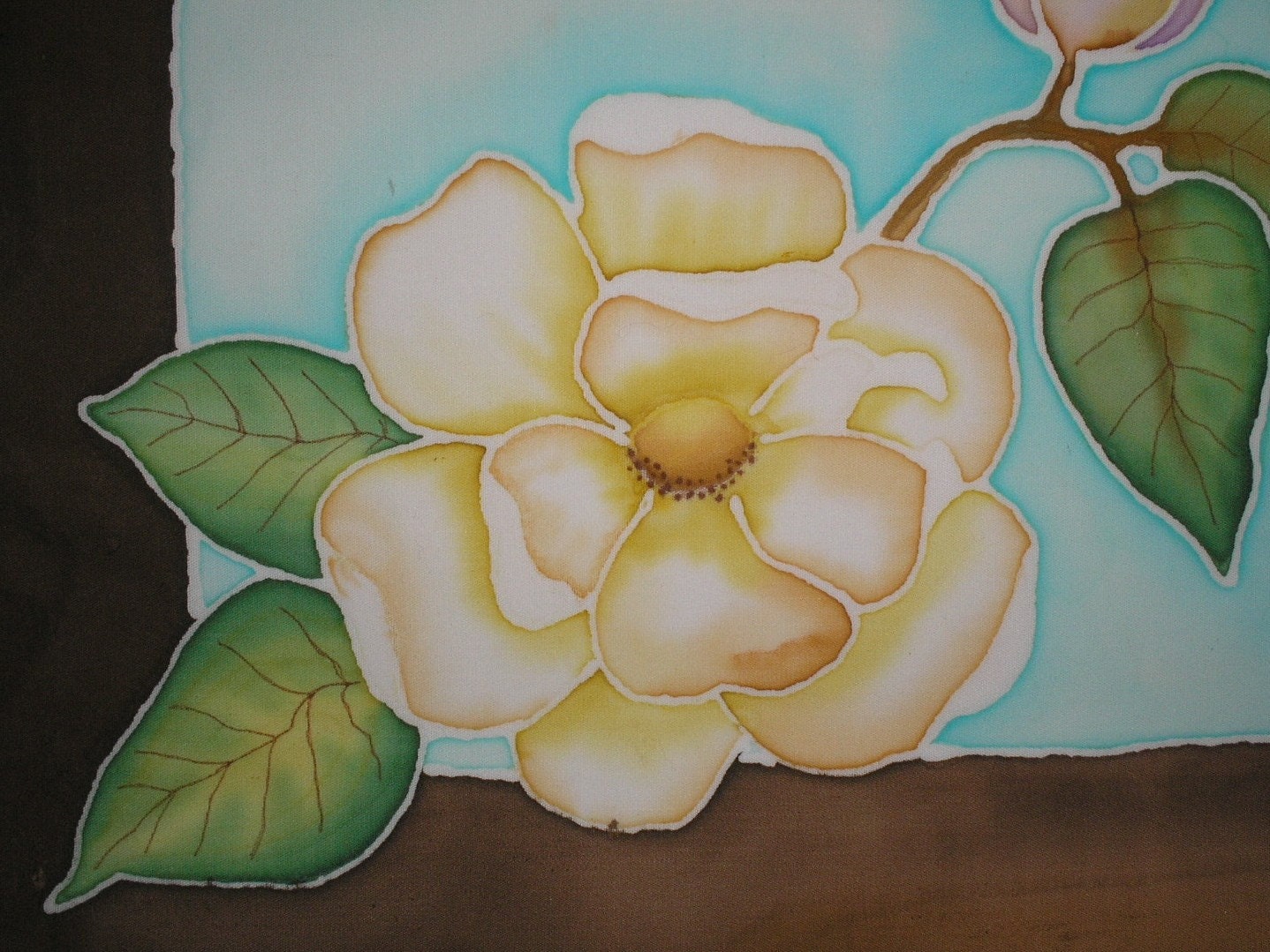 Magnolia Quilt Block Hand Painted on Cotton