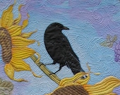 Art Quilt Sunflowers, Grapes and "One Ominous Crow" Hand Painted On Cotton - paintedquilts