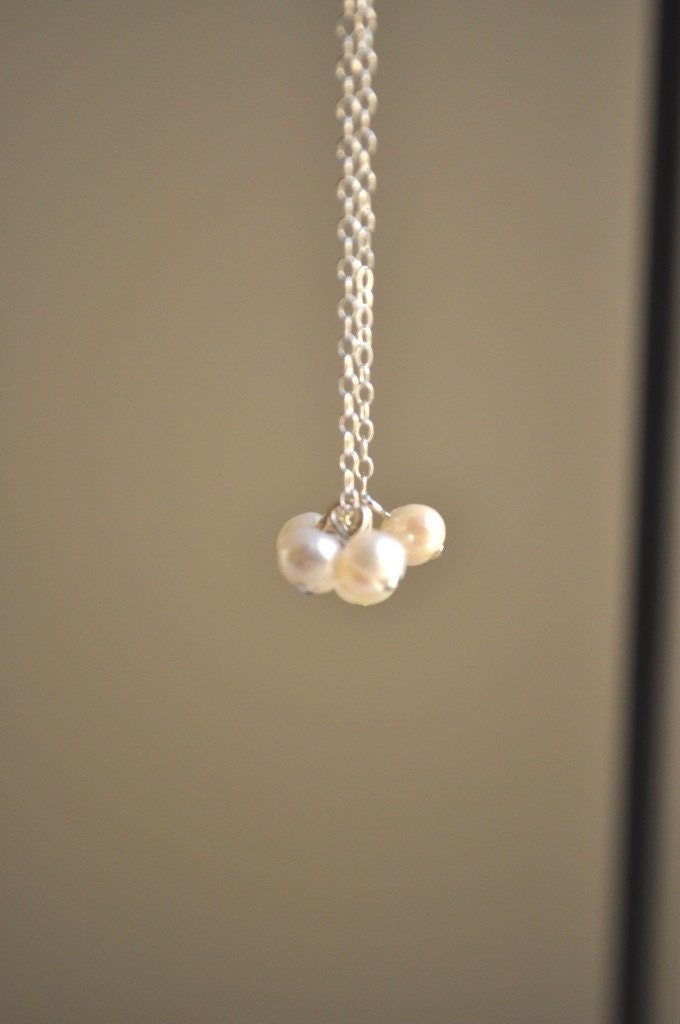 Tiny Pearl Necklace - cluster ivory freshwater pearl sterling silver or gold filled - simple wedding or everyday jewelry - adenandclaire