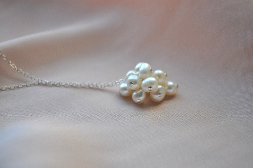 Cotton Blossom Necklace - ivory freshwater pearl cluster sterling silver - simple wedding bridal jewelry - adenandclaire