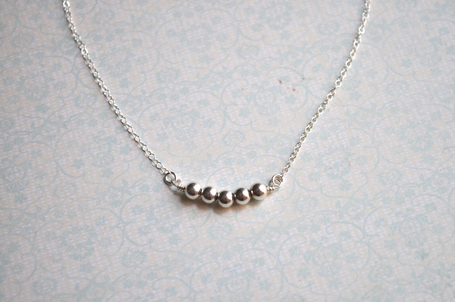 Sterling Silver Beaded Necklace - dainty little beaded row small tiny - simple everyday jewelry - adenandclaire