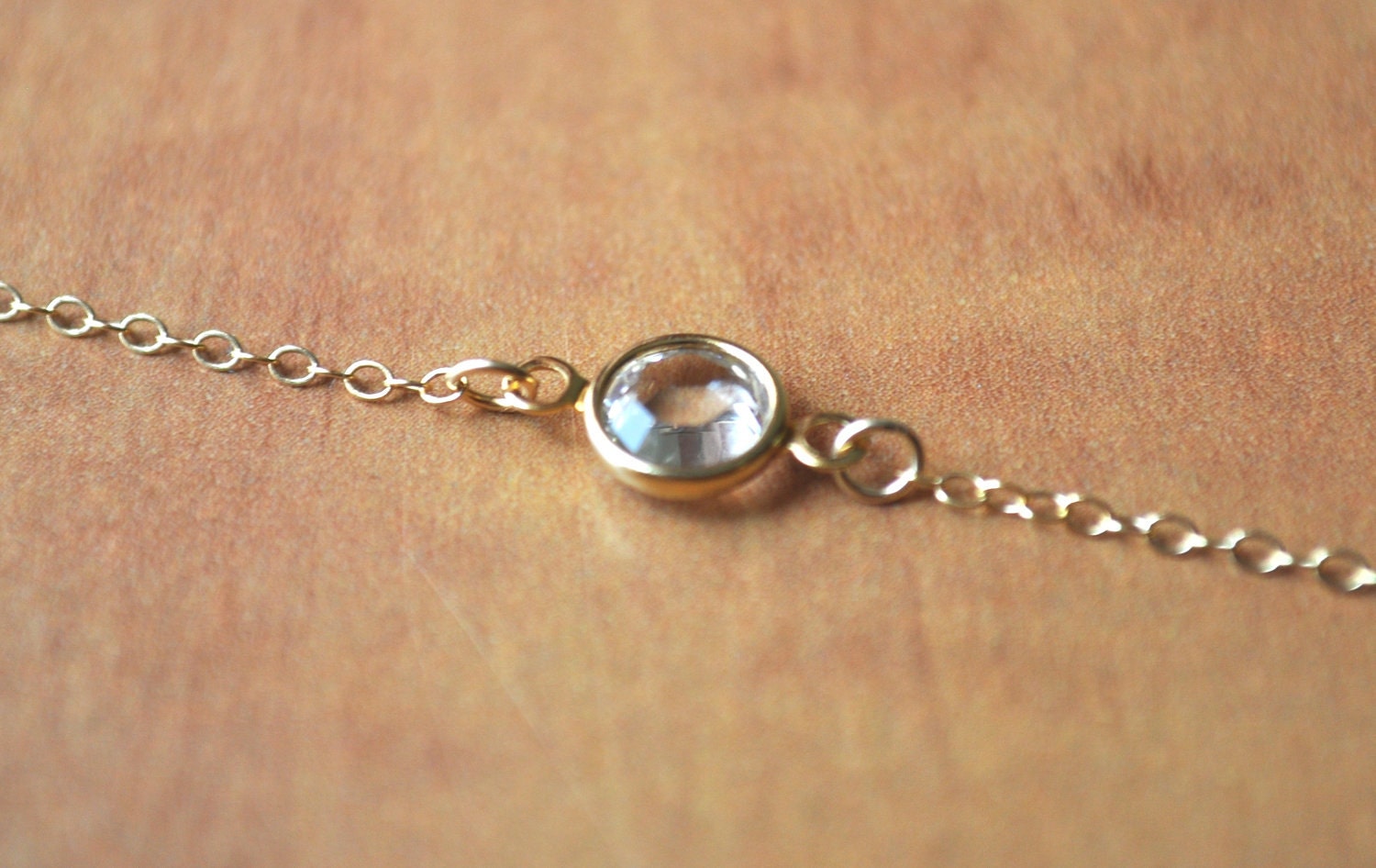 Tiny Pebble Necklace - gold filled clear swarovski crystal round gem - simple everyday or wedding jewelry - adenandclaire