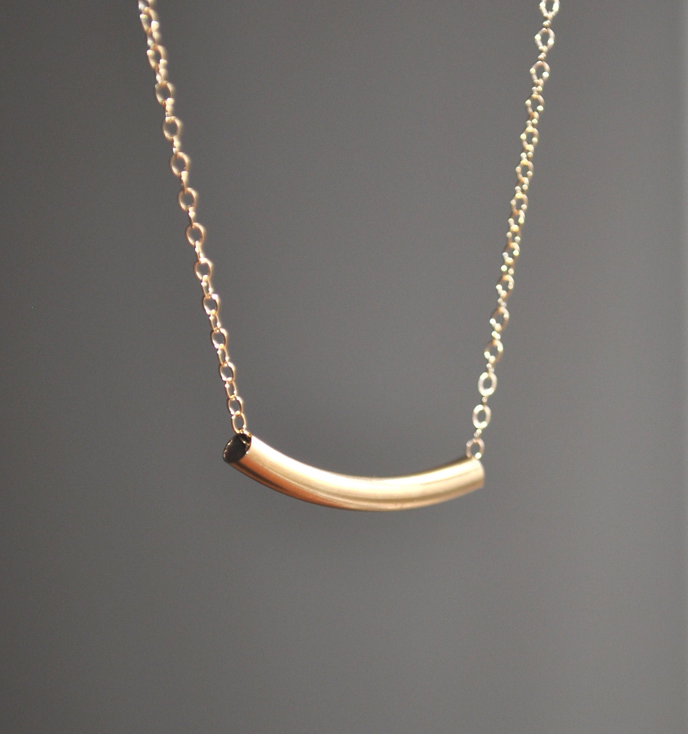 Gold Curved Bar Necklace - gold filled bar simple modern jewelry - adenandclaire