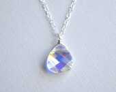 Sundrop Necklace - swarovski crystal sterling silver teardrop briolette sparkle - simple wedding or everyday jewelry - adenandclaire