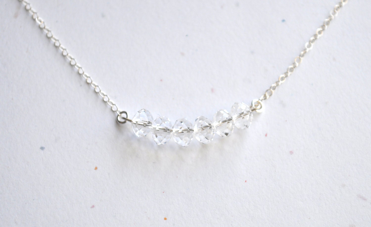 Little Carrie Necklace - clear swarovski crystal beaded sterling silver modern - simple dainty jewelry - adenandclaire