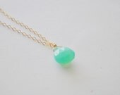 Gum Drop Necklace - mint green chalcedony stone heart briolette teardrop gold filled - simple everyday jewelry - adenandclaire