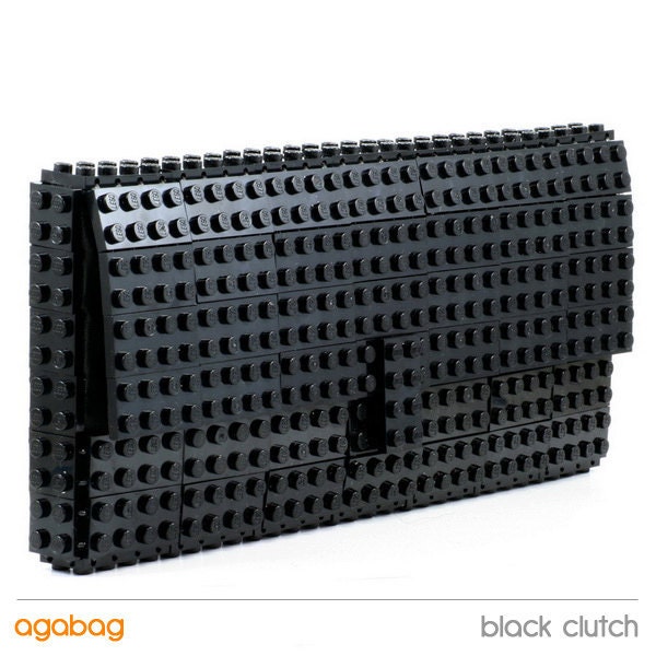 Black clutch made entirely of LEGO bricks