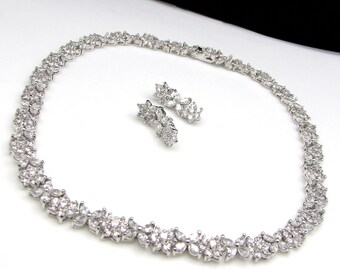 Bridal clear white AAA cubic zirconia luxury white gold flower chocker necklace - Free US shipping