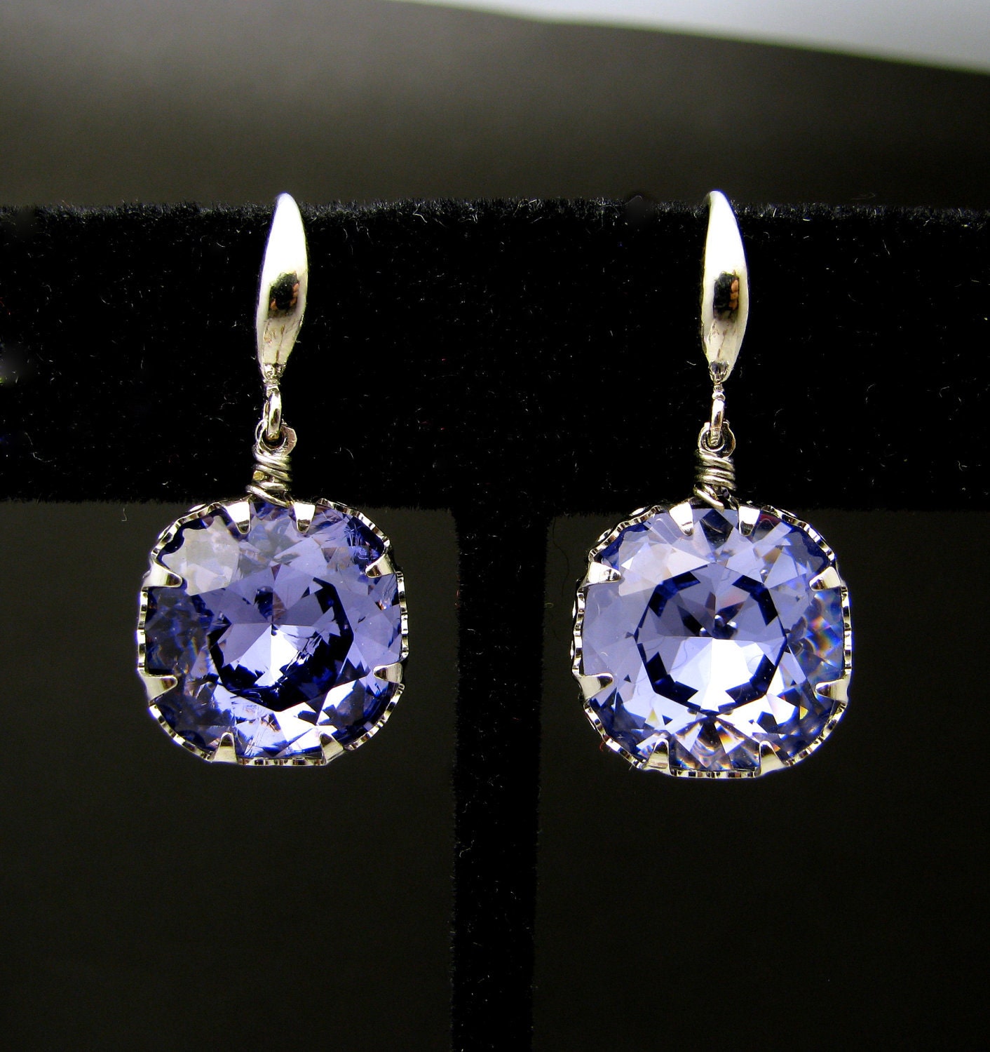 Swarovski tanzanite square vintage style foiled crystal rhinestone pendant with white gold hook- Free US shipping
