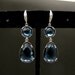 Sapphire blue crystal quartz pendant drop and connectors with white gold cz hook earrings  - Free US shipping