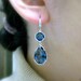 Sapphire blue crystal quartz pendant drop and connectors with white gold cz hook earrings  - Free US shipping