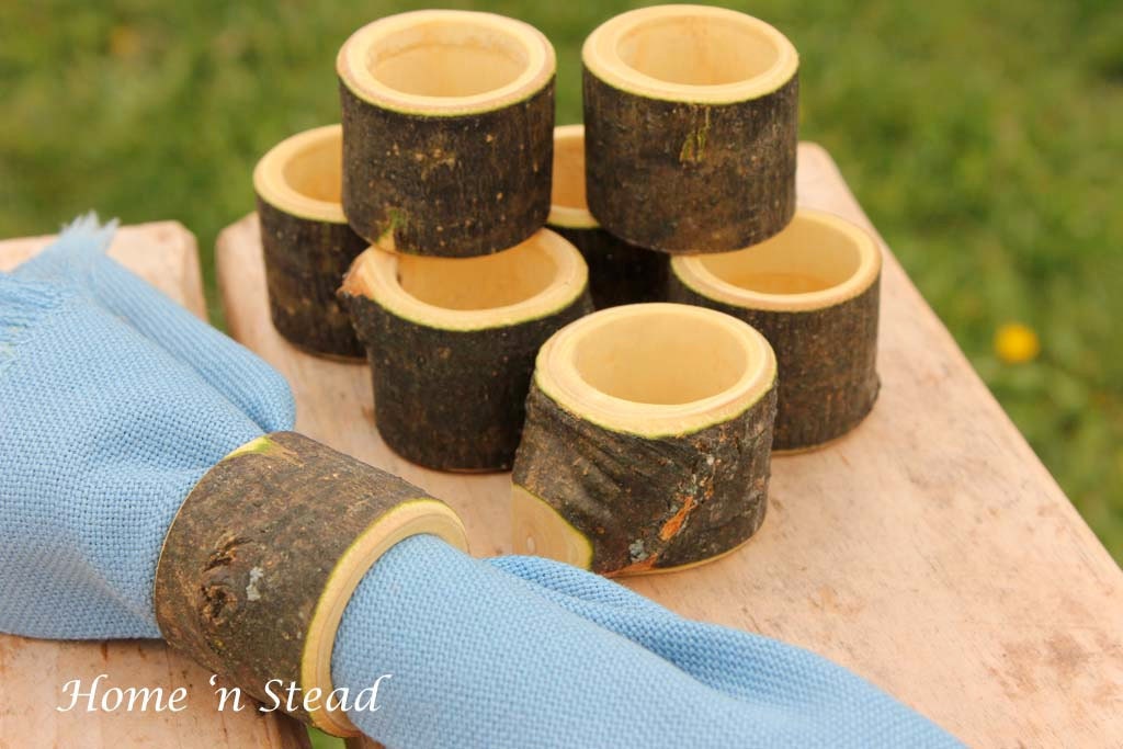 Eight Rustic Napkin Rings Holders Wedding Decor Log Home Kitchen Party Favor