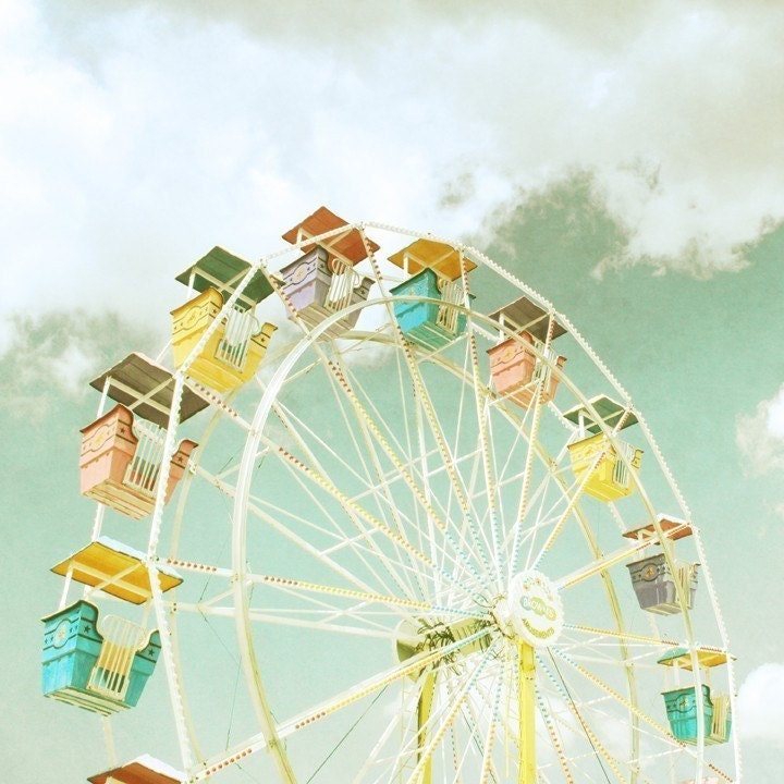 nursery art print,carnival photo,vintage inspired pastel colors print,squared print,vintage ferris wheel,kids wall art,baby room