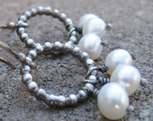 Artisan Handmade White Freshwater Pearl and Oxidized Sterling Silver Earrings Dangle earrings pearl earrings wire wrapped