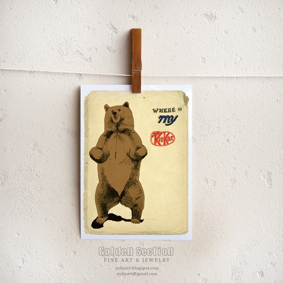 Buy cute gifts for him - Kit Kat Bear cute animal drawing print gift for him dude man geek father dad husband hunter humor sepia brown word gag retro woodland letter