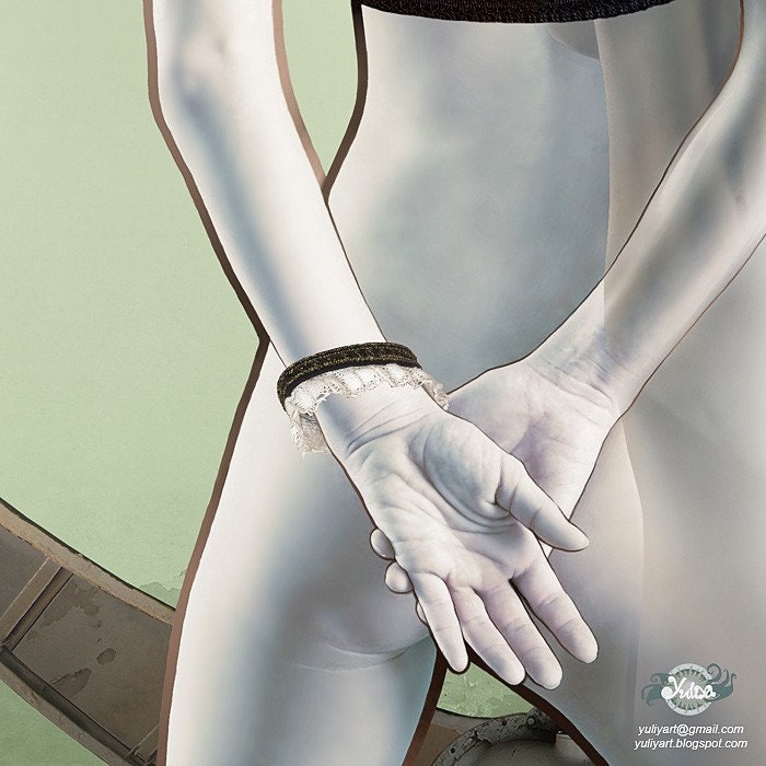 Secret Agent - digital fine art computer graphics photo alteration surreal print interior decor sister nature train grey green beauty beast