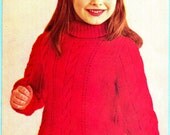 1968 Vintage Child's Turtleneck Cable Knit Sweater Knitting Pattern PDF Format