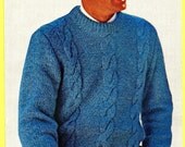 1968 Vintage Men's Cable Knit Pullover Sweater Knitting Pattern PDF Format