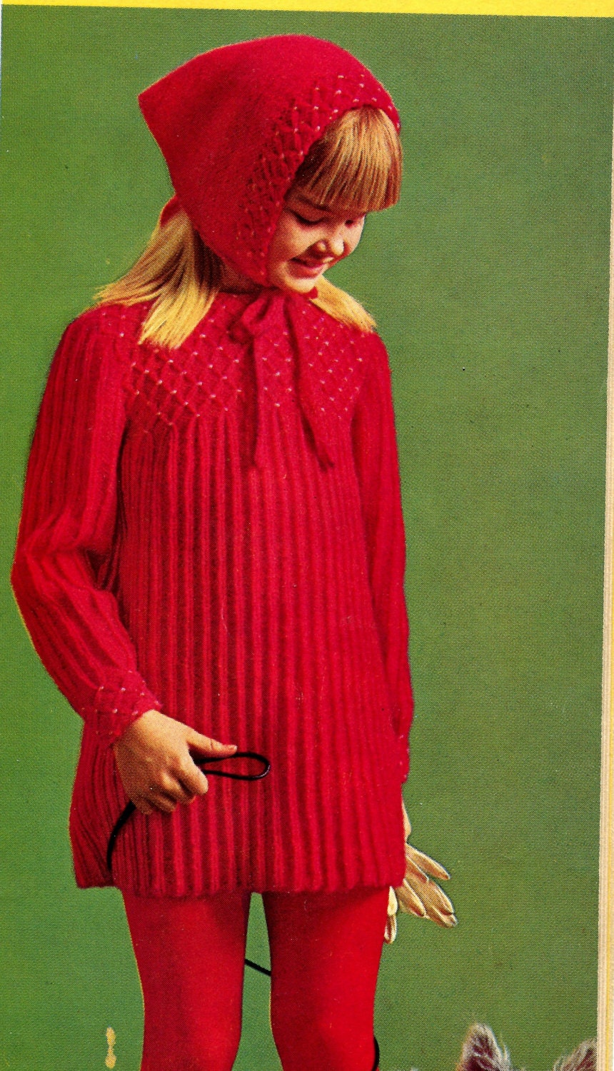 1968 Vintage Girl's Smocked Dress and Kerchief Set Knitting Pattern PDF