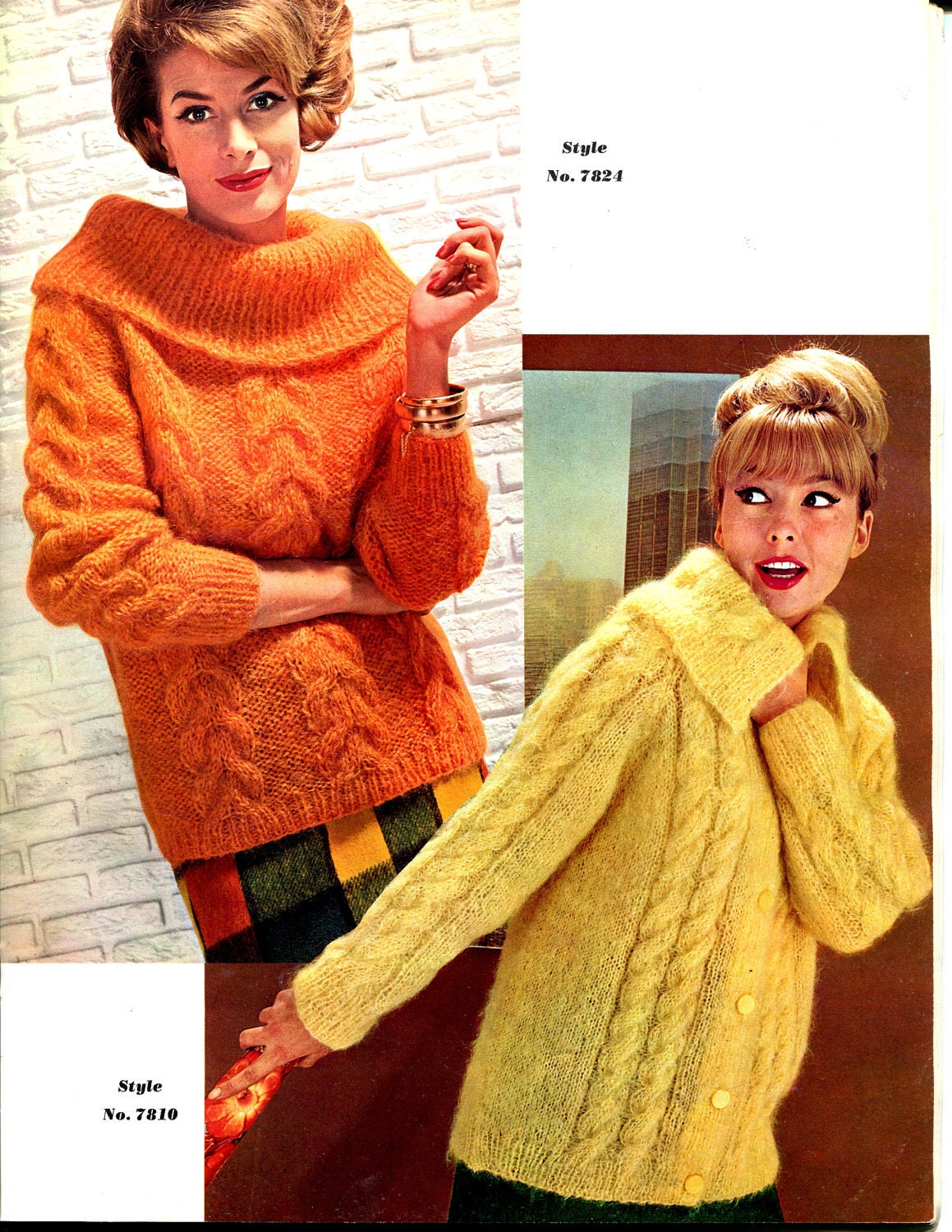 1967 Vintage Women's Chunky Cable Knit Pullover and Cardigan Sweater Knitting Pattern PDF Format 2 Patterns