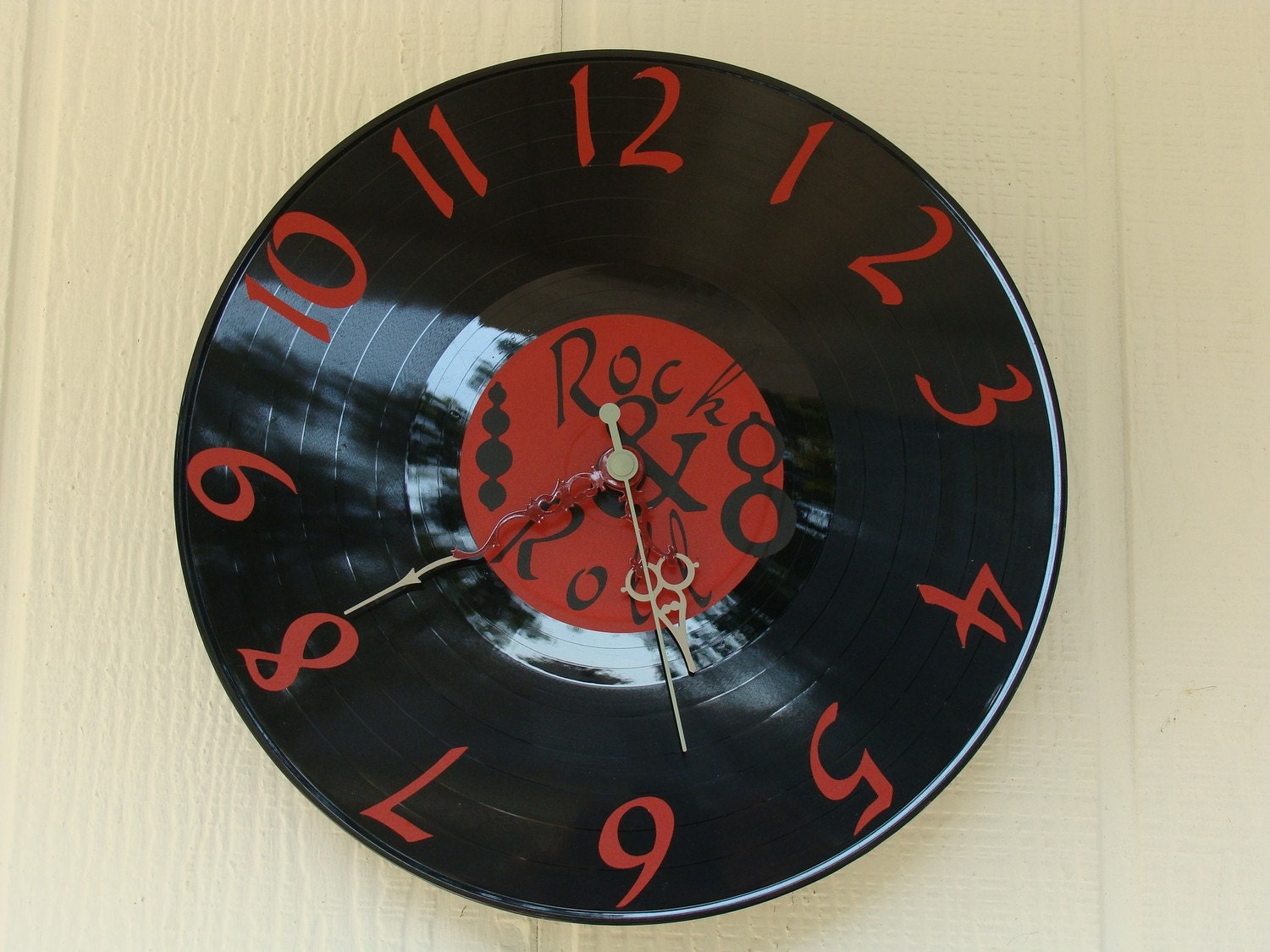 Upcycled Record Clock LP Red Vinyl Rock N Roll Handmade
