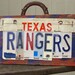 Texas Rangers Baseball License plate Barn Wood Man Cave Sign