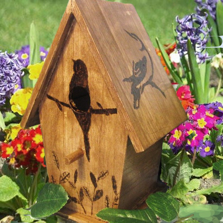 Rustic Hand Wood Burned Birdhouse