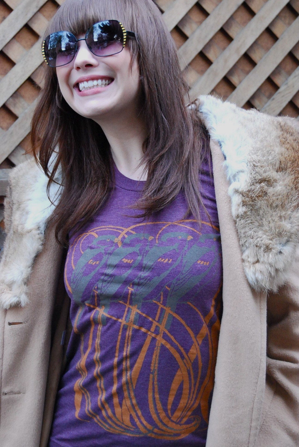 4 Art Nouveau Birds Hand Screenprinted Women's Tee