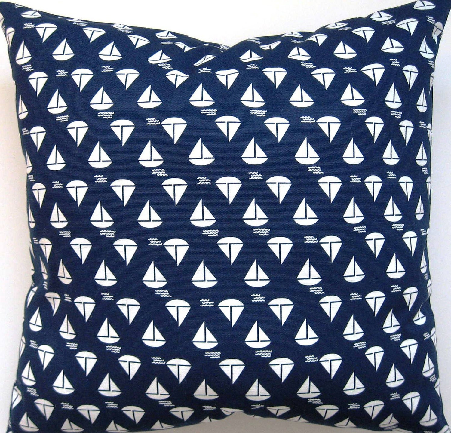 Blue and White Pillow Cover - Nautical Sailboat Pillow Cover - Decorative Pillow Cover - 18 Inch Square--Reversible