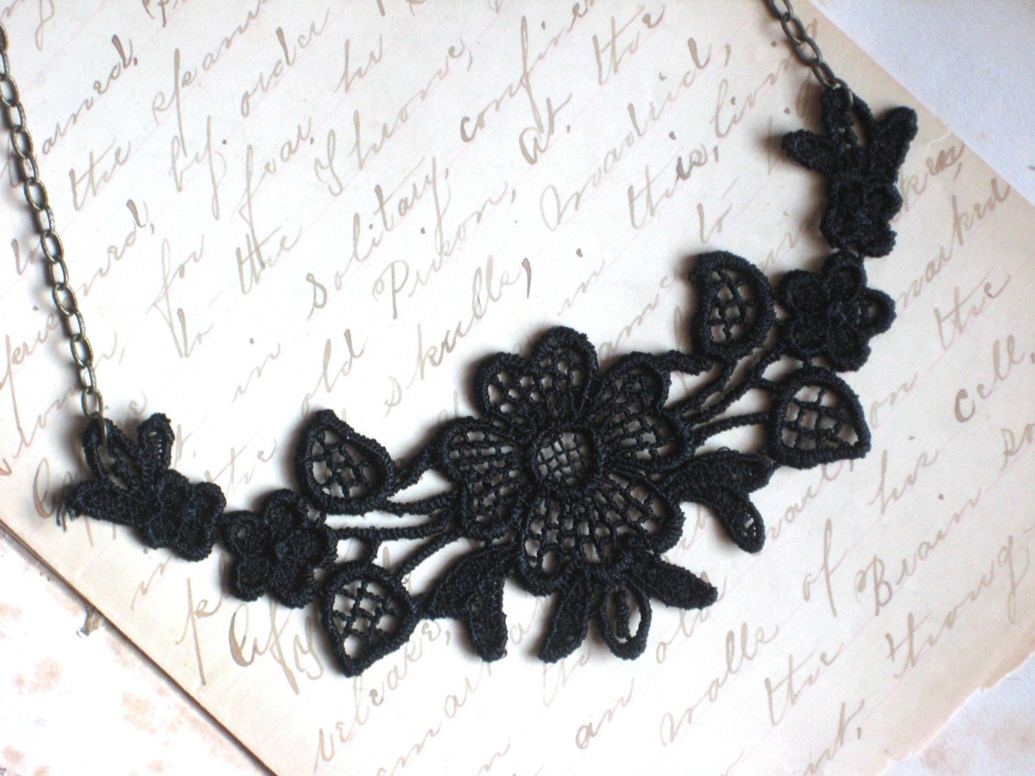 Black Lace and Antique Gold Statement Necklace