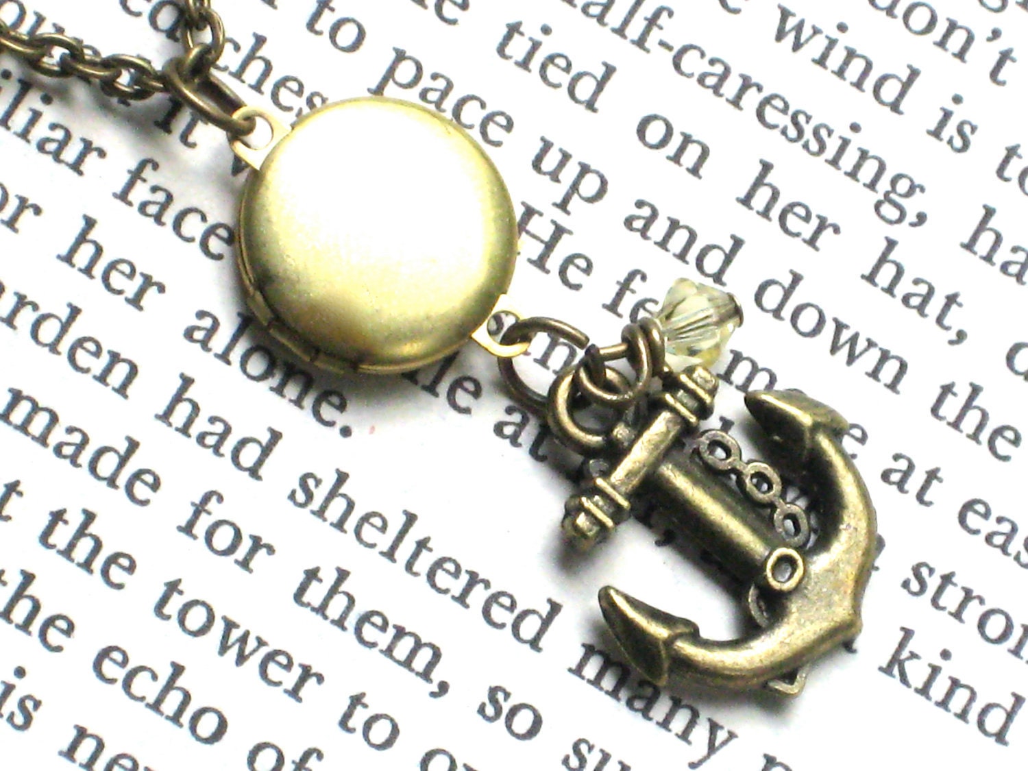 Anchor Necklace with Vintage Brass Locket, Simple, Pendant, Charm, Antique Gold, Nautical, Ocean, Summer, Surf