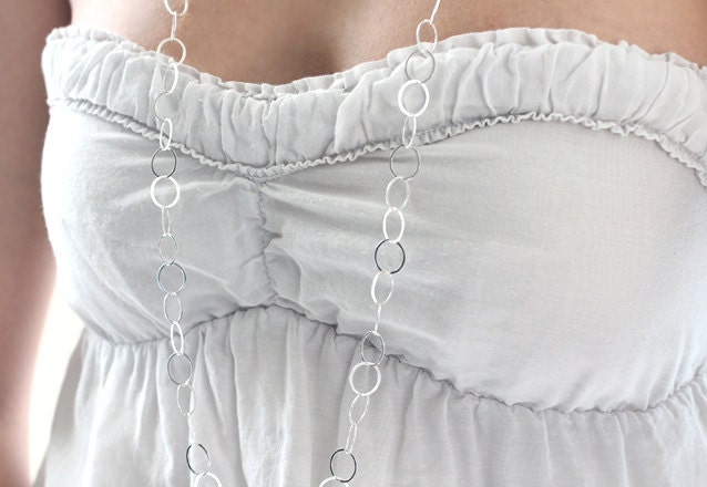 Sterling Silver Circle Link Long Layering Necklace - Lafayette