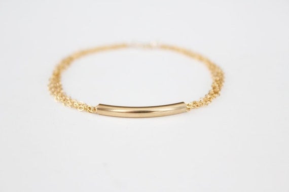 Curved Bar Bracelet - 14k Gold Filled Bar - Multi Chain Bracelet