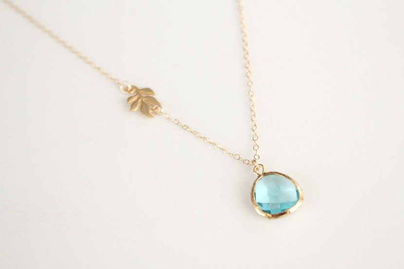 Something Blue Necklace - Glass Teardrop, Gold