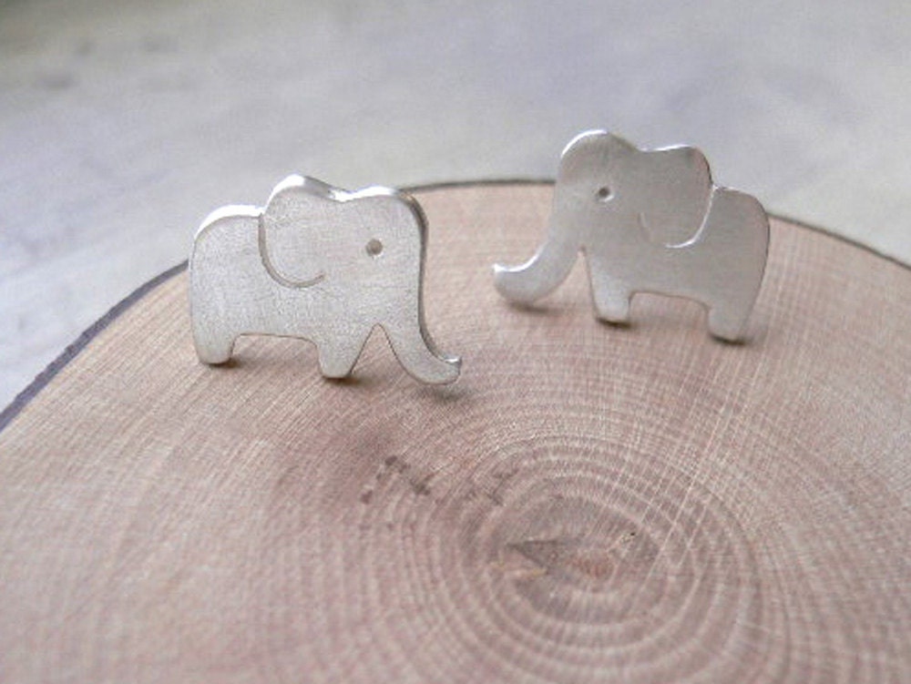 Elephant Silver Stud Earrings - Animal Jewelry - casual everyday earring