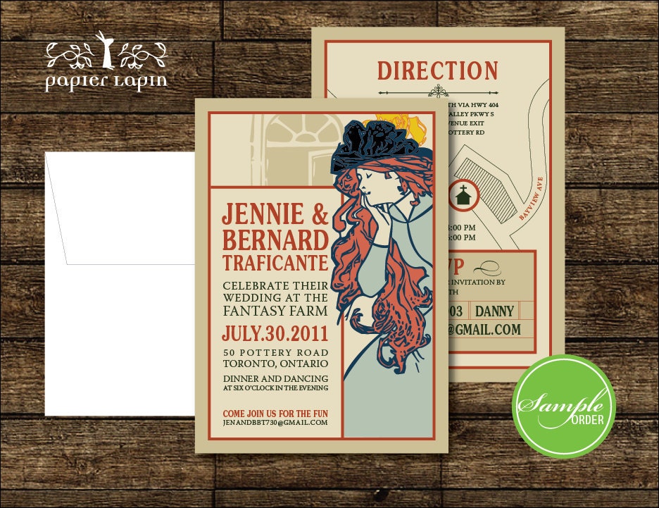 Turn of the Century Poster inspired wedding invitation // earth tone, rustic love // SAMPLE SET