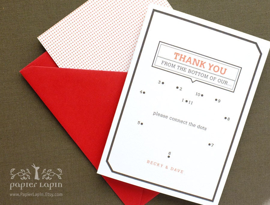 Love Connection // eco-friendly thank you card, red & white, heart drawing, connect the dots // set of 25