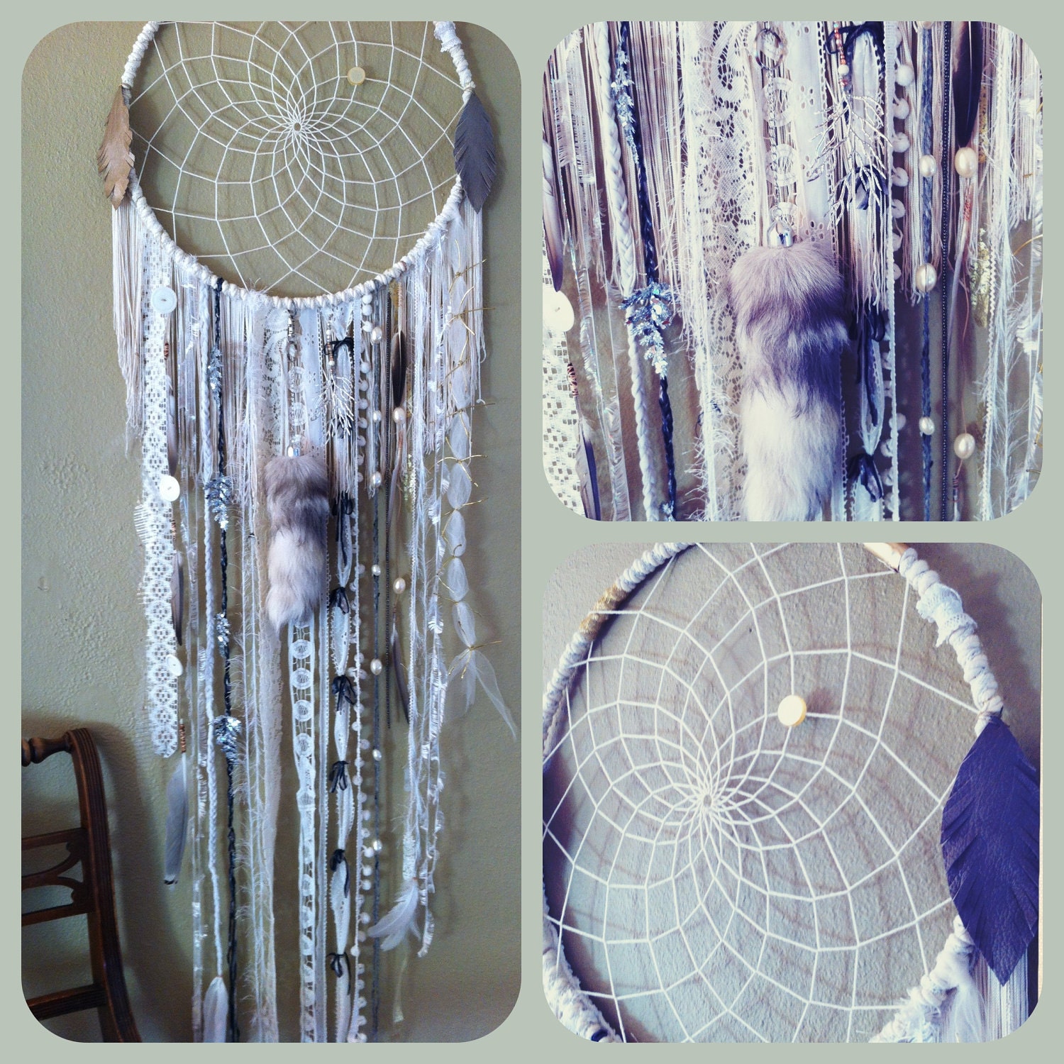 Huge White Dream Catcher, FREE SHIPPING Vintage Trims
