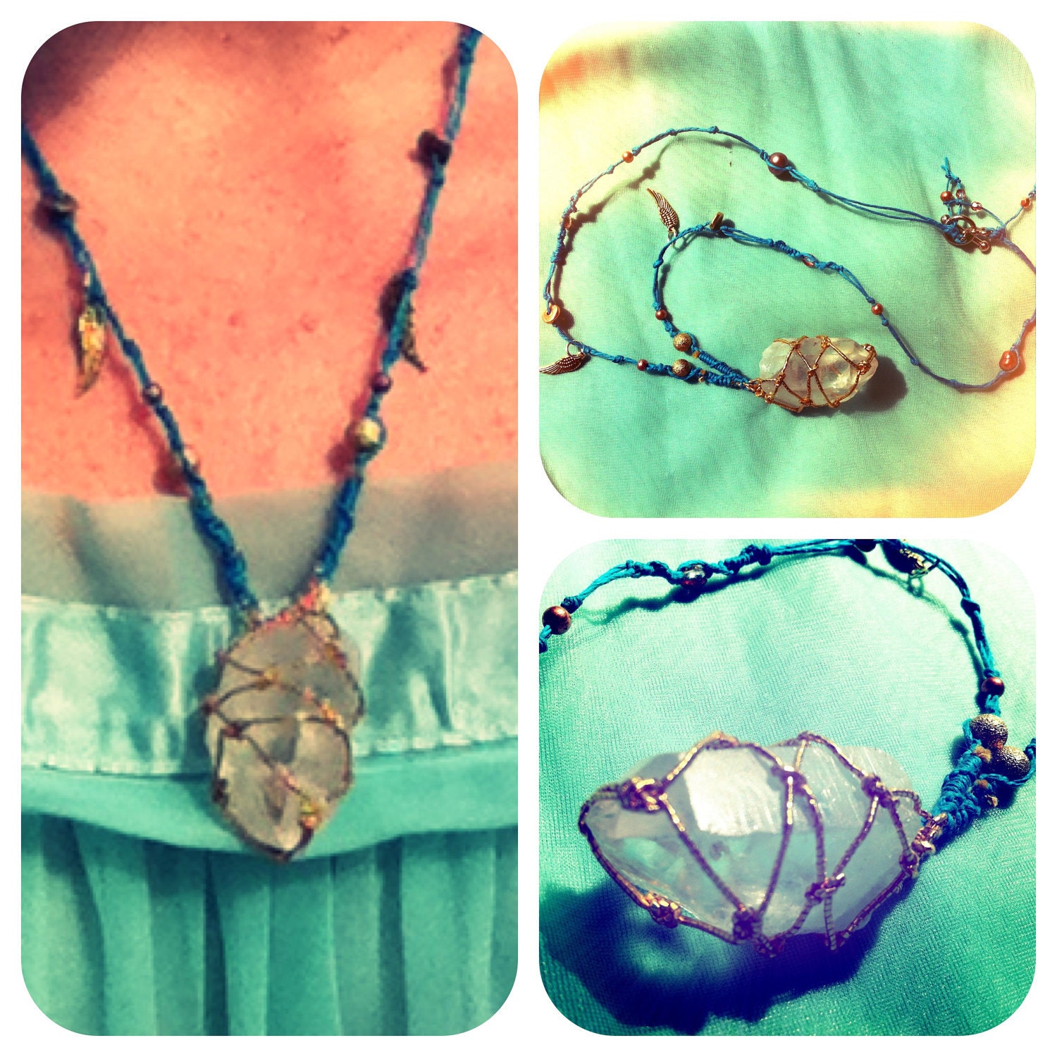 Huge Rough Quartz Crystal Mermaid Necklace