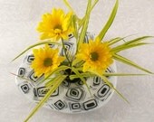 Fused Glass, Ikebana Vase Modern Black and White